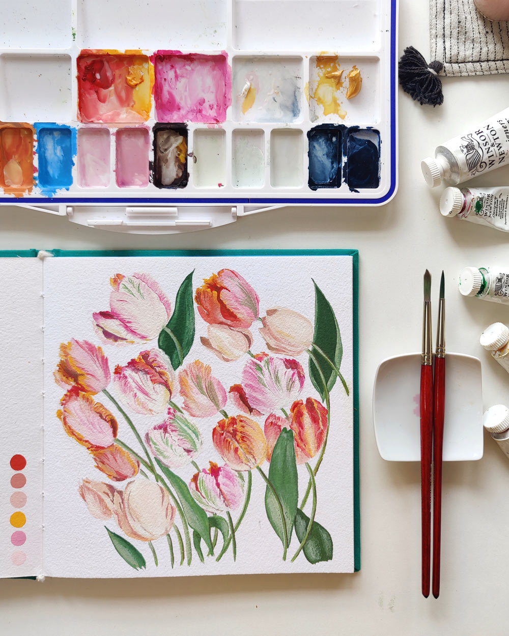 Painting Tulips: Real-Time Gouache Painting Process Video