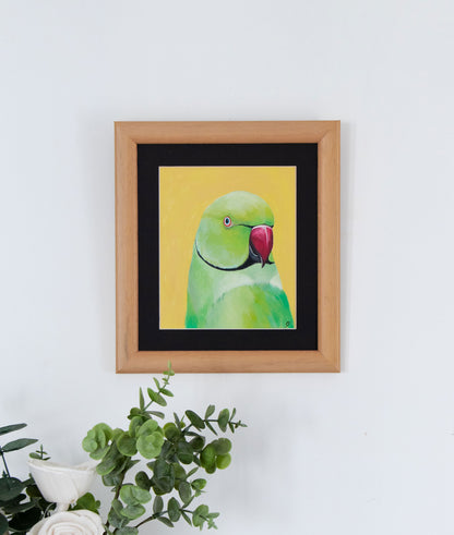 Passport Pic of a Parakeet : Original Gouache Painting